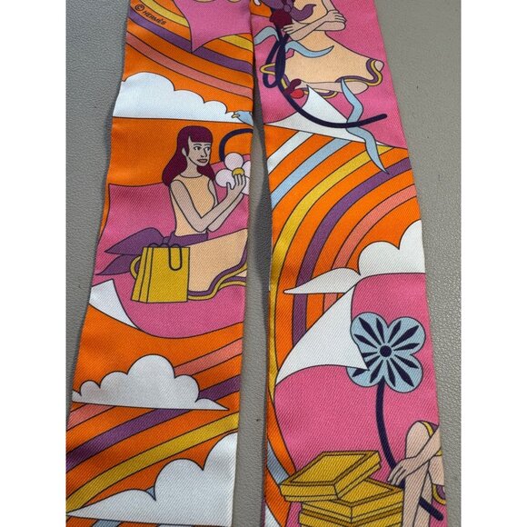 HERMES Twilly Carres Volants HG Orange/Rose Malaba, with box + ribbon - Picture 3 of 9